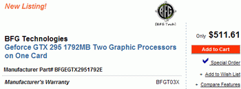 bfg GeForce GTX 295 on sale